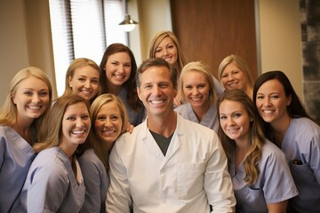 Portrait Of Smiling Dentist With Diverse Female Dentists