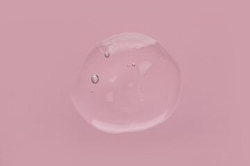 Sample of cleansing gel on pink background, top view. Cosmetic product