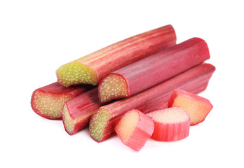 Cut fresh ripe rhubarb isolated on white