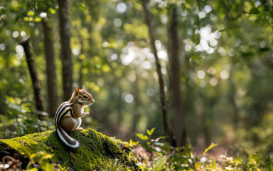 森の中で立ち止まるリス