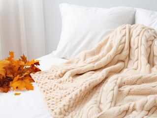 Cozy autumn blanket on white
