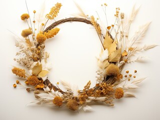 Decorative autumn wreath on white