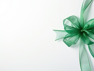 Green organza ribbon on white