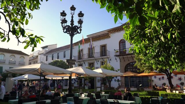 The Plaza de los Naranjos also known as the Orange Square, an iconic square situated in the heart of old town Marbella, Spain