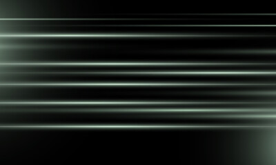 The light effect design. Vector blur in the light of radiance. Light and stripes moving fast over dark background. Element of decor. Horizontal rays of light.