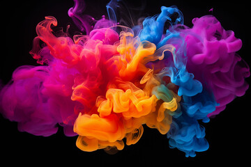 abstract background of colored smoke in water on a black isolated background.