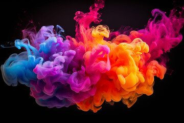 abstract background of colored smoke in water on a black isolated background. © Rahela