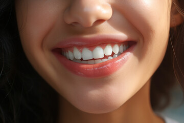 Young woman with beautiful healthy smile, closeup. Dental care.