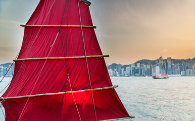 Junk boat in Hongkong victoria harbor