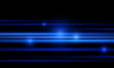 The light effect design. Vector blur in the light of radiance. Light and stripes moving fast over dark background. Element of decor. Horizontal rays of light.