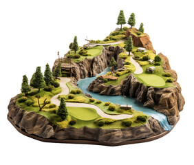 A miniature golf course with a scenic river feature