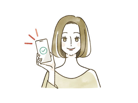 スマートフォンを持っている笑顔の女性
