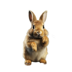 Obraz premium A cute brown rabbit standing tall on its hind legs