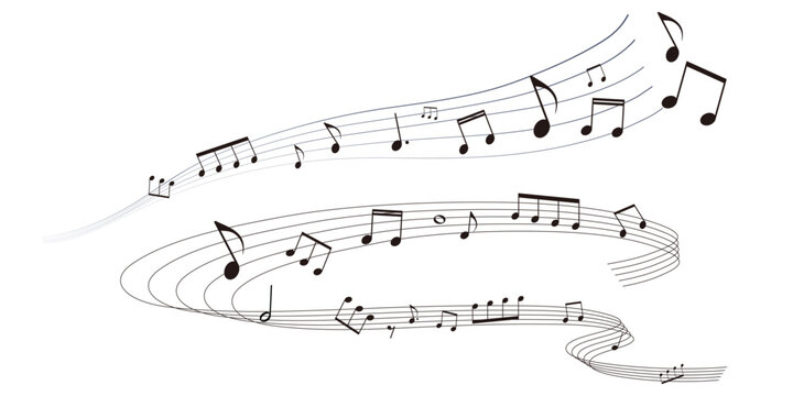 装飾的な楽譜のフレームイラスト　五線譜　背景イラスト　音符、音楽記号のイラスト