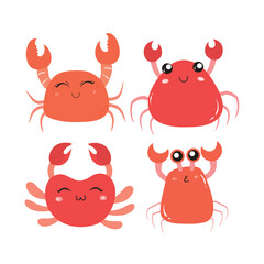 Cute and Funny Crab Cartoon Character Isolated In White Background. Funny Crab Illustration, Cute Red Crab.