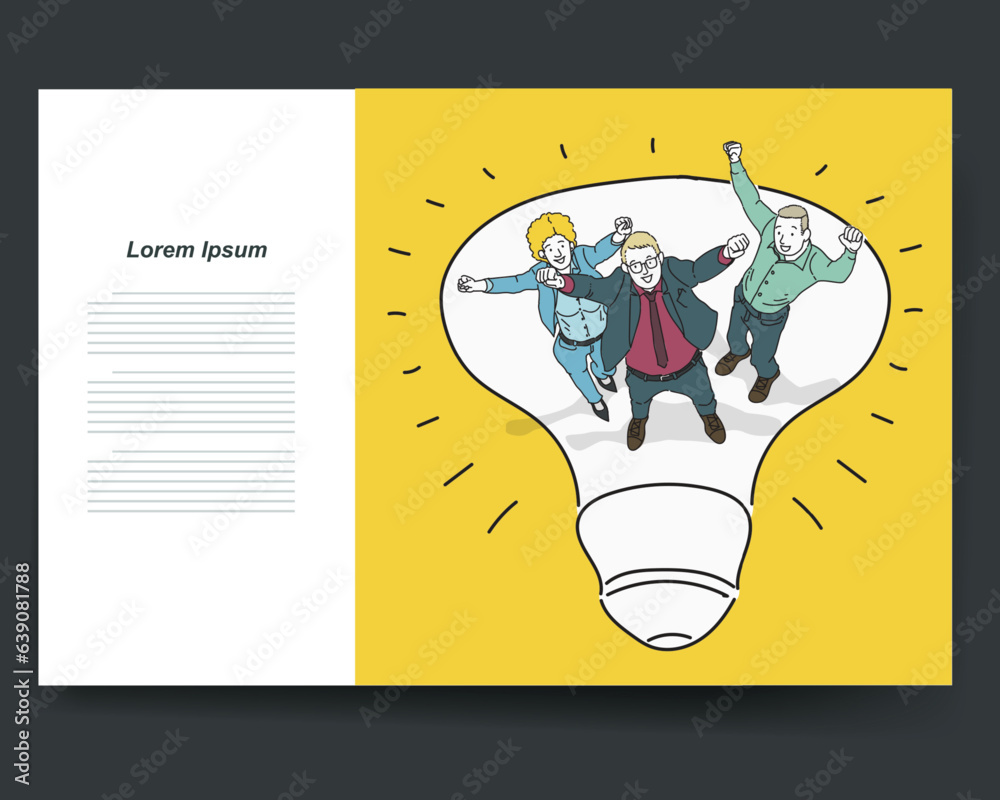 Sticker Business card template with business people in lightbulb
