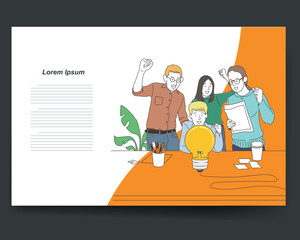 Template of a business card with a happy teamwork
