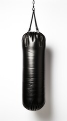 Big leather black punching bag isolated on white background.