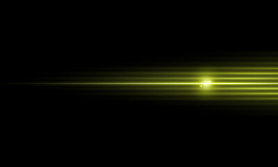 The light effect design. Vector blur in the light of radiance. Light and stripes moving fast over dark background. Element of decor. Horizontal rays of light.