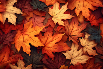 Naklejka na ściany i meble Close of colorful maple leaves on the floor. Fall or autumn. Patterns