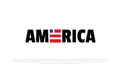 logotype, typography logo for word AMERICA with letter E as flag