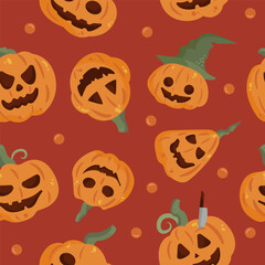 Jack o Lantern Halloween seamless background