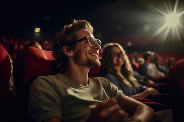 Diverse and mixed group of people watching a movie in a movie theater