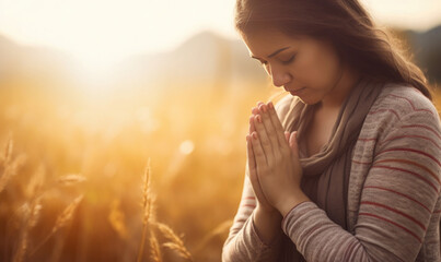 woman pray for god blessing to wishing have a better life, woman hands - obrazy, fototapety, plakaty