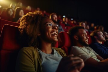Diverse and mixed group of people watching a movie in a movie theater