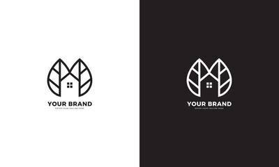 House logo with leaf, vector graphic design