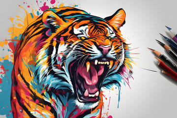 Art, colorful, funk,symmetry, 4K, tiger, funky, illustration, painting, free,generative ai