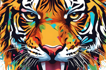 Art, colorful, funk,symmetry, 4K, tiger, funky, illustration, painting, free,generative ai