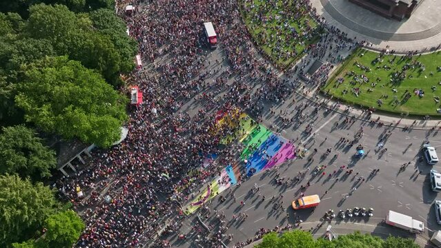 March In Support Of The Rights Of The Lgbt Community In Berlin . Lgbt Crowd Of People Marching . Hundreds of thousands of people marched through the streets of the German capital Berlin.