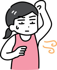 ワキガに困っているタンクトップの若い女性(上半身)