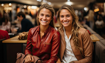 Smiling attractive young women shopping