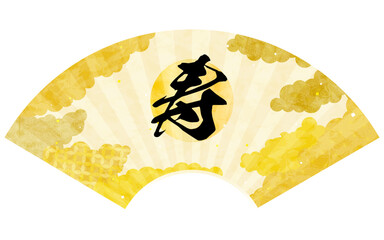 「寿」の文字入り扇フレーム、和柄背景雲海の和風素材