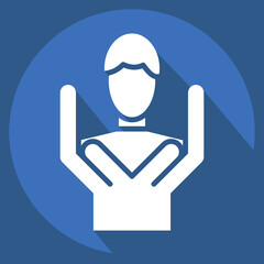 Icon Care. related to Volunteering symbol. long shadow style. Help and support. friendship