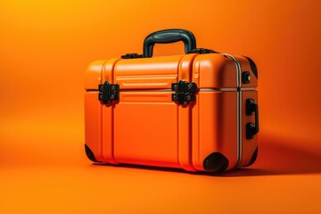 new modern orange suitcase for tools on orange background.copy space