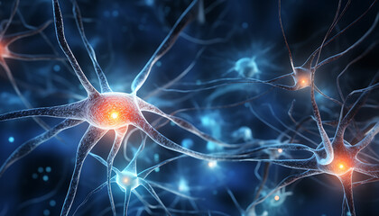 neuron brain cells 3d rendering - obrazy, fototapety, plakaty