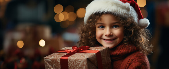 happy girl sitting under Christmas tree opening Christmas gifts.Christmas and love Christmas...