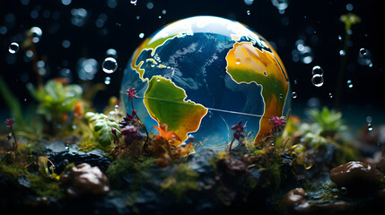 Fototapeta na wymiar Water bubble earth super macro