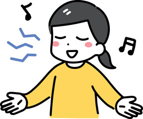 音痴だけど楽しく歌っている若い女性(上半身)