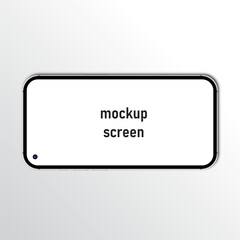 Realistic smartphone screen mockup Andro with shadow on top of devices corner hole Landscape. Vector illustration with high detail. Black White