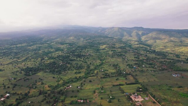 Landscape of the farms and road in Moshi Town in Tanzania