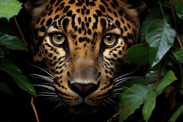 Leopard in the jungle, close-up portrait of a wild animal