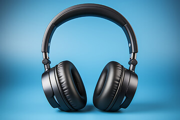 Fototapeta na wymiar Photo of black headphones on a plain, clean, music-loving, realistic