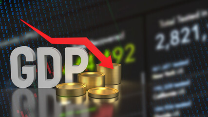 The GDP text and coins for Business concept 3d rendering