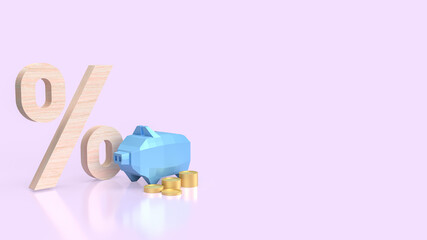 The blue piggy bank and gold coin for interest savings concept 3d rendering