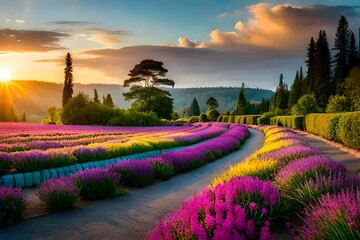 lavender field at sunset and generated AI