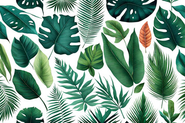 Fototapeta premium Tropical exotic leaves isolated on transparent background. Generative AI.